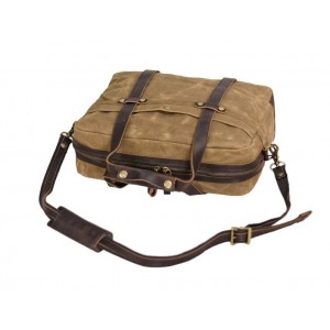 AT5 WAXMultifunktion™  3in1 Canvas Businesstasche Laptoptasche Aktentasche für Damen Herren / Canvas mit leder - khaki